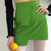 Minifalda vegana de cintura alta con ribetes y costuras - Verde